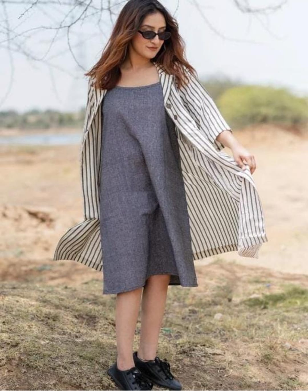 Stylish cotton linen two piece dress length 41 inch (S383) (next weekend dispatch)