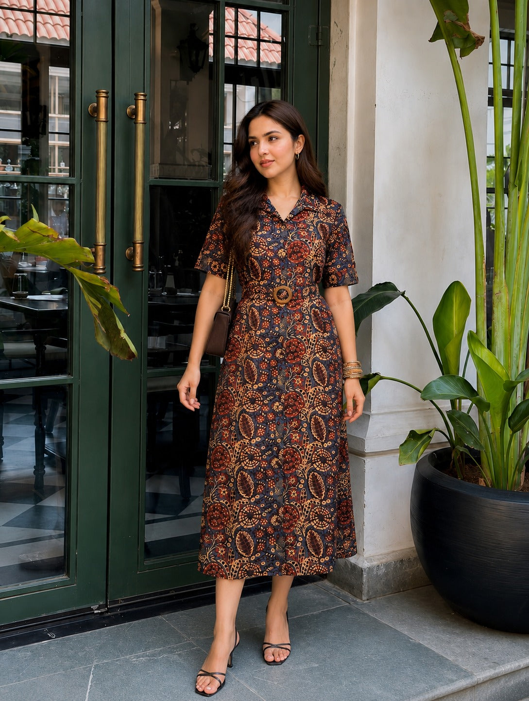 Pure cotton kalamkari print smart one piece dress (C123)