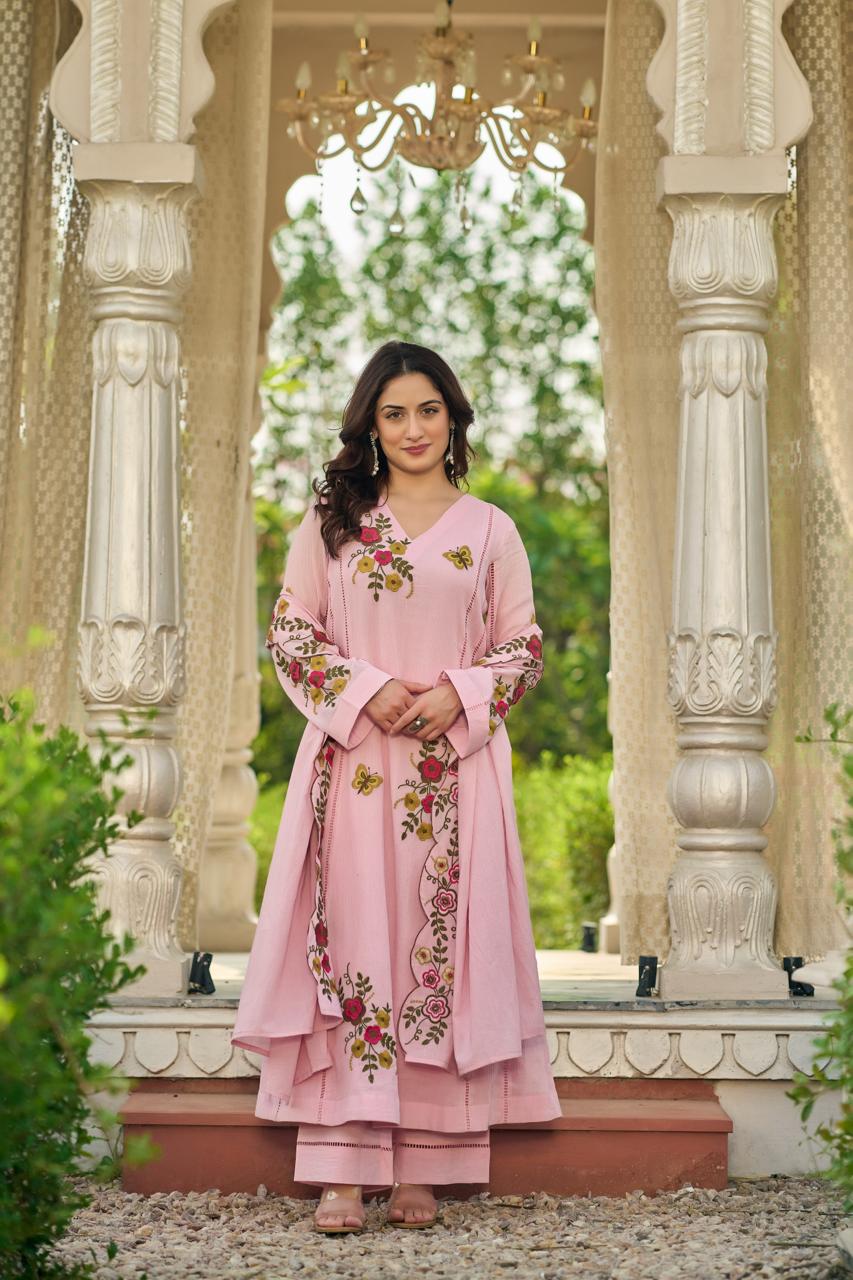 Crush cotton A line Fully embroidered with mul lining beautiful three piece set (S181)