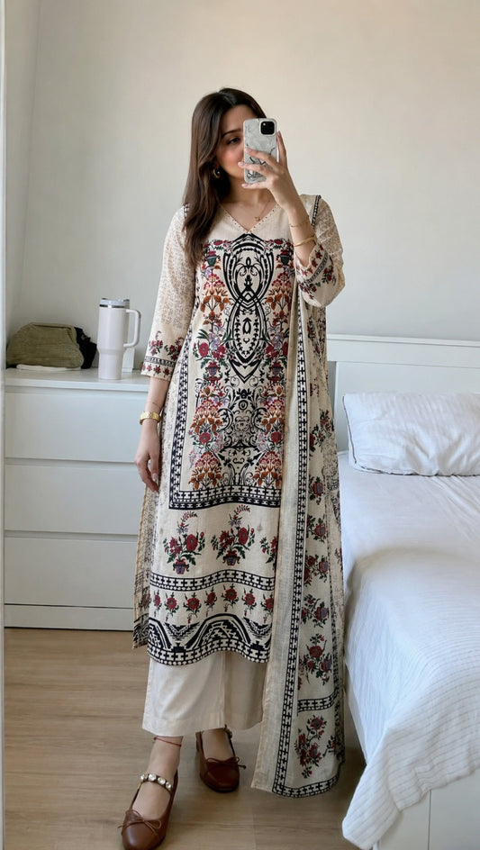 Original block print smart with kota dupatta smart three piece set (B775)