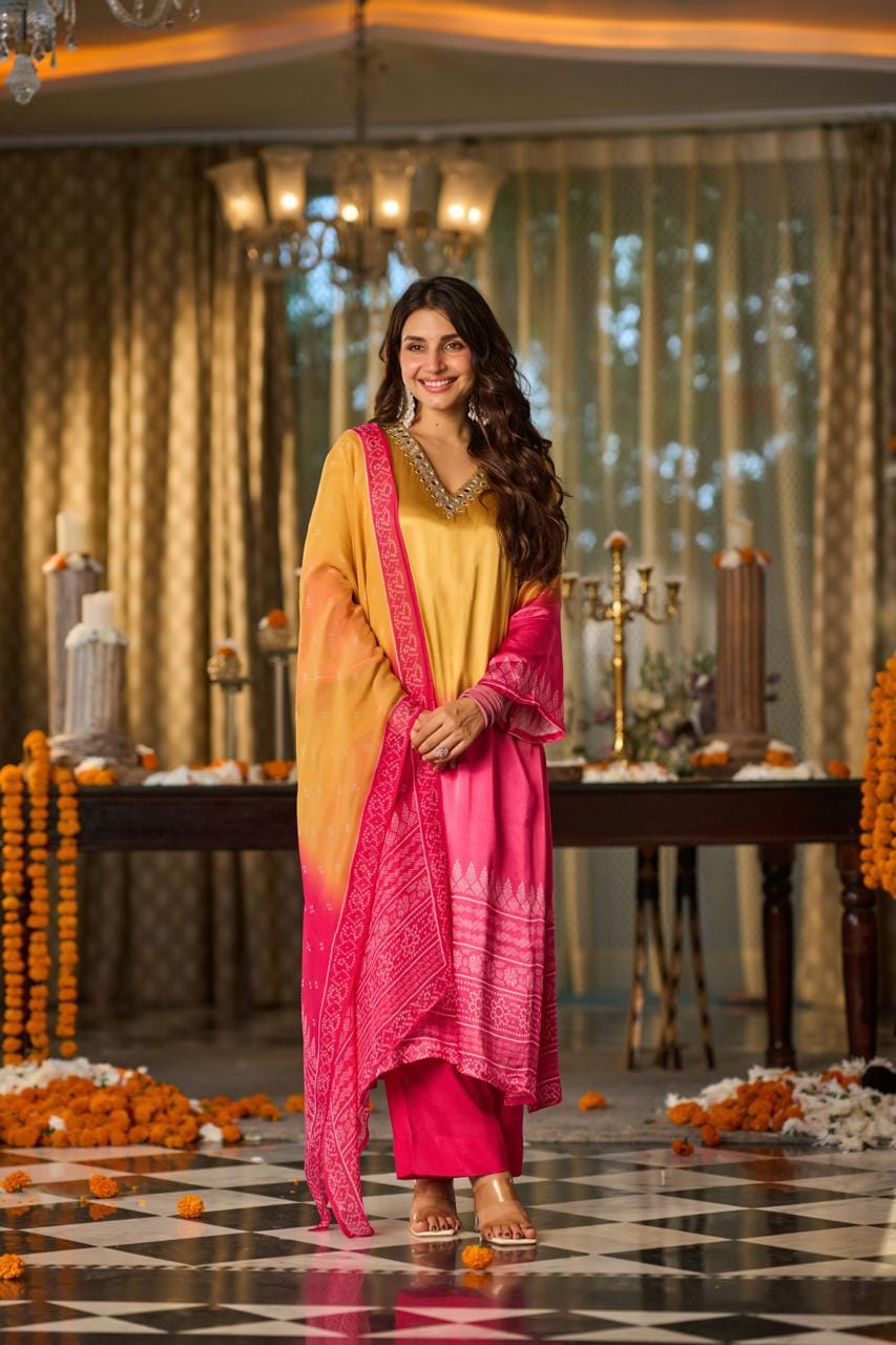 Gaji satin perfect for festival season three piece set (C508)