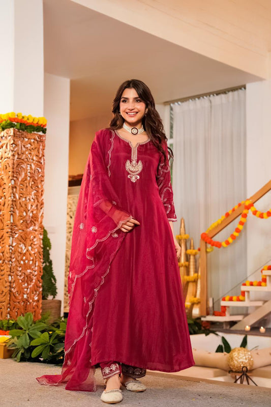Santori silk with mul lining designer three piece set (A1133)
