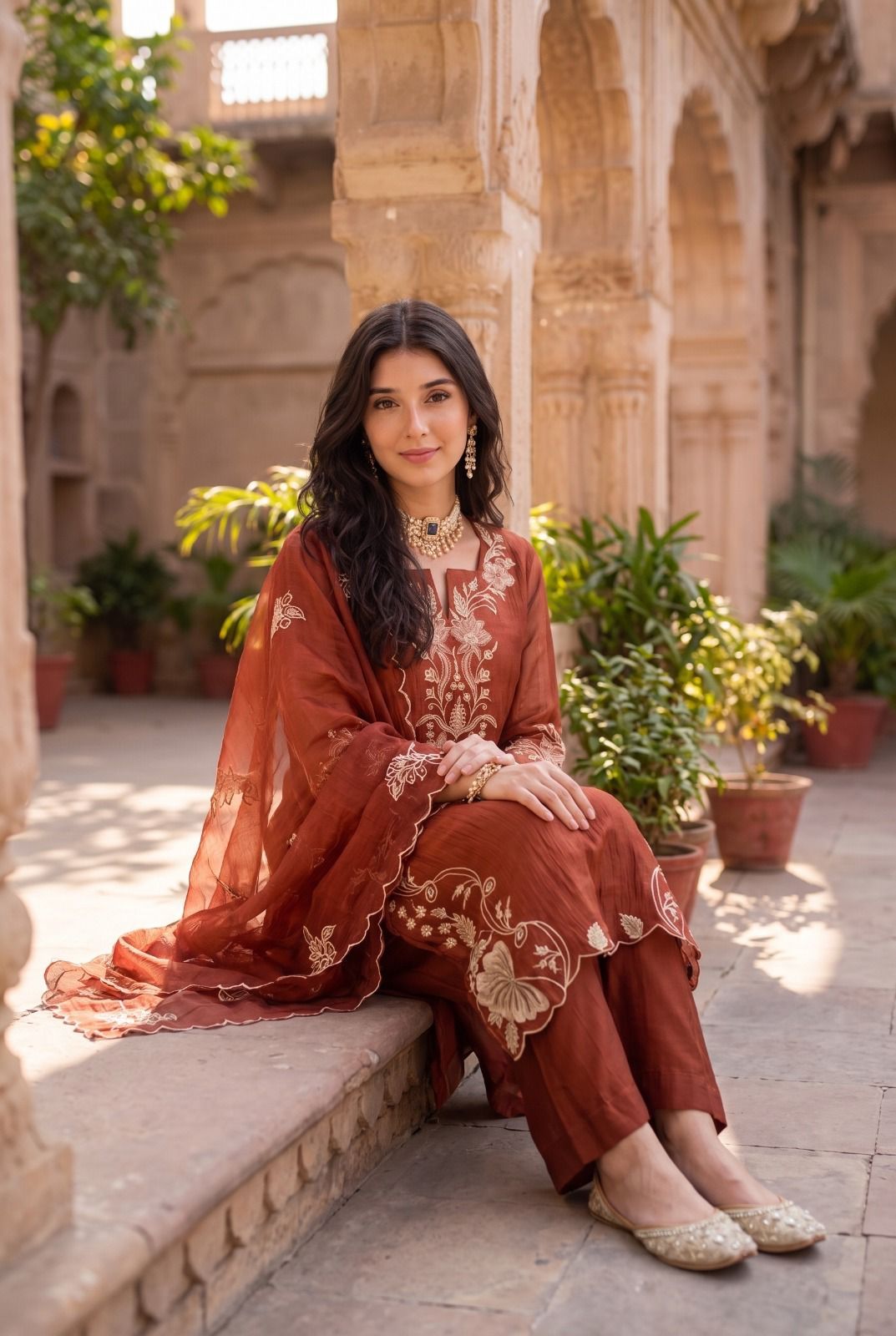 Pure banarasi mul chanderi with full thread work three piece set (S338)