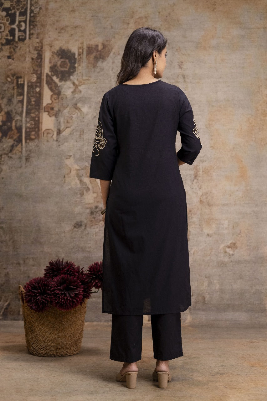 Pure cotton black colour with embroidery three piece set (A1263)