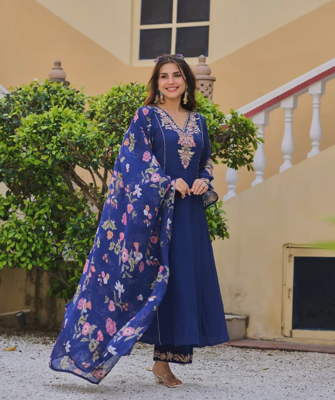 Crush cotton with lining A line kurta with mul lining and designer soft organza dupatta three piece set (B191)