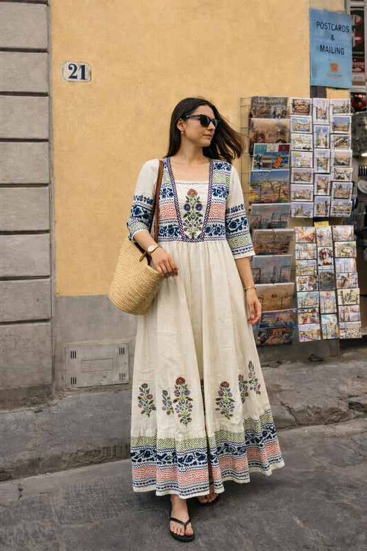 Pure mul cottons with lining Jaipuri mughal buta print Super awesome one piece dress (A1729