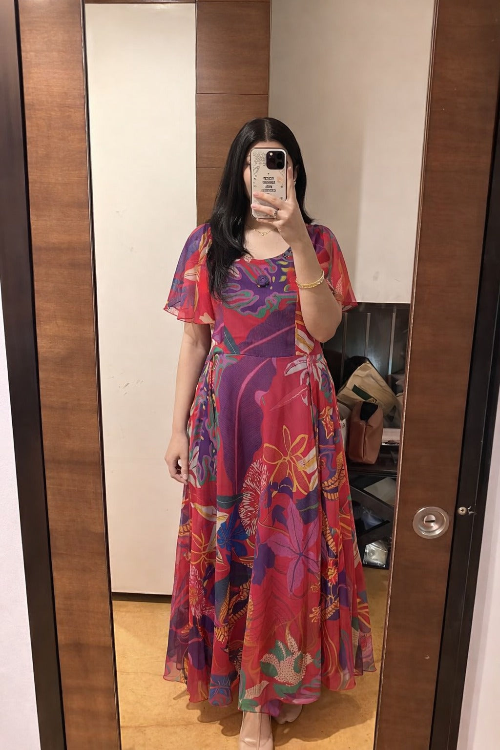 Chiffon one piece dress with mul lining (A1838)