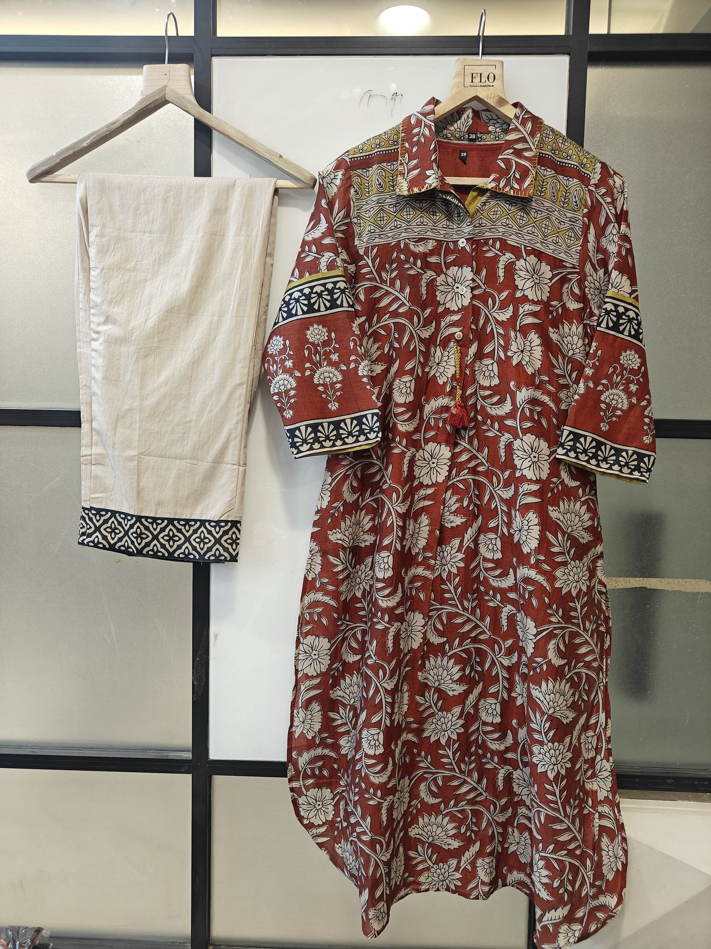 Pure mul chanderi original kalamkari two piece cordset (B421)