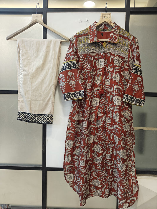 Pure mul chanderi original kalamkari two piece cordset (B421)