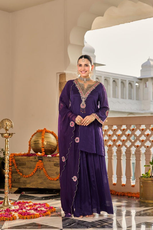 Pure chinnon sharara set (C579)