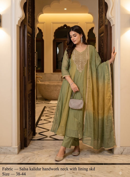 Salsa tissue shoulder anarkali three piece set (C478)