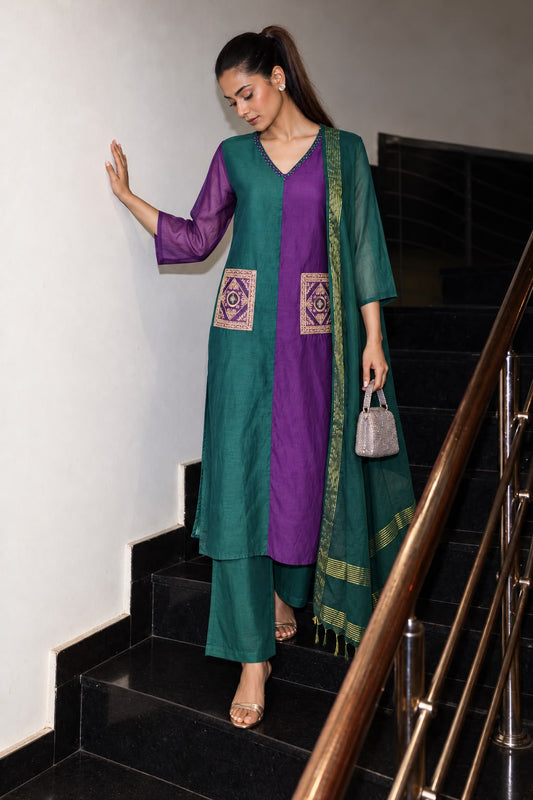 Banarasi mul chanderi three piece set (S440)