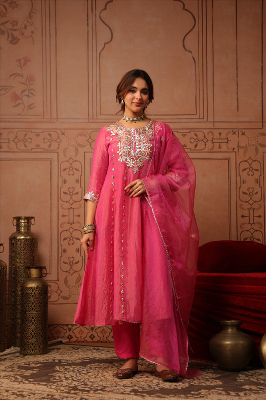 Pure tissue with gota work shoulder anarkali three piece set (C759)