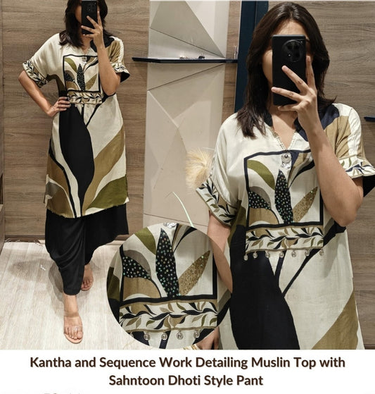 Black pure mul silk with dhoti pant two piece cordset (A838)