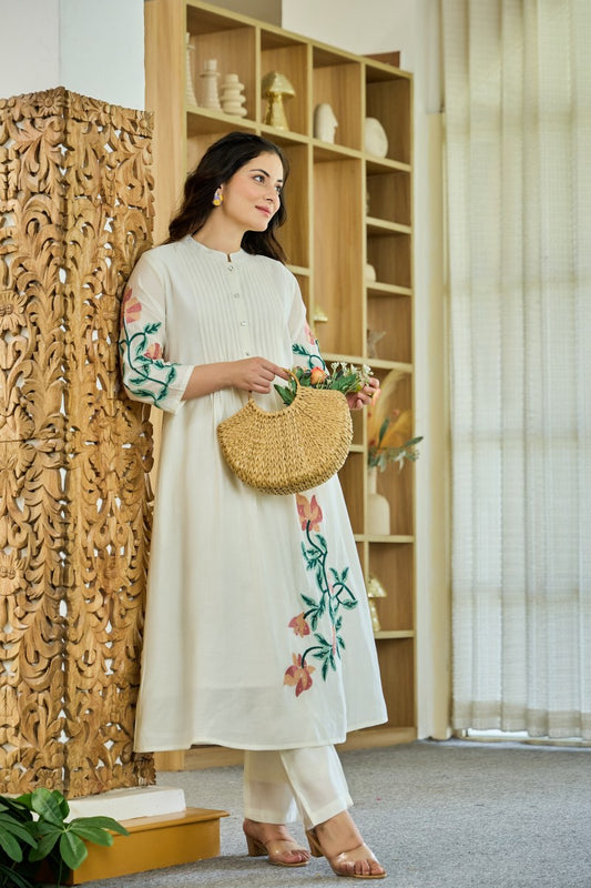 Roman silk with lining fully embroidered two piece cordset (A701)