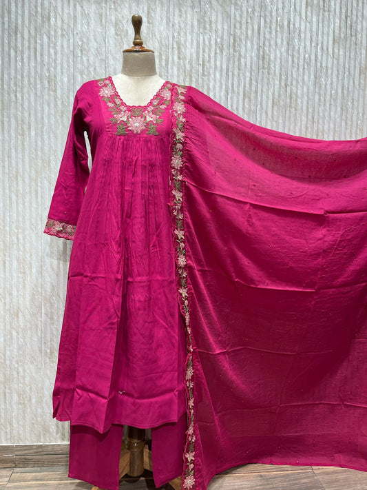 Rani pink heavy cotton rayon designer three piece set (P1889)