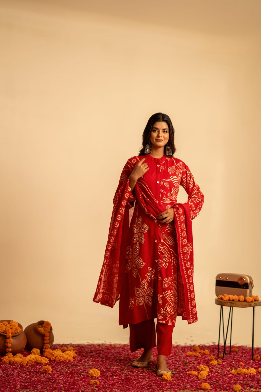 Red bandani cotton liva three piece set (A975)