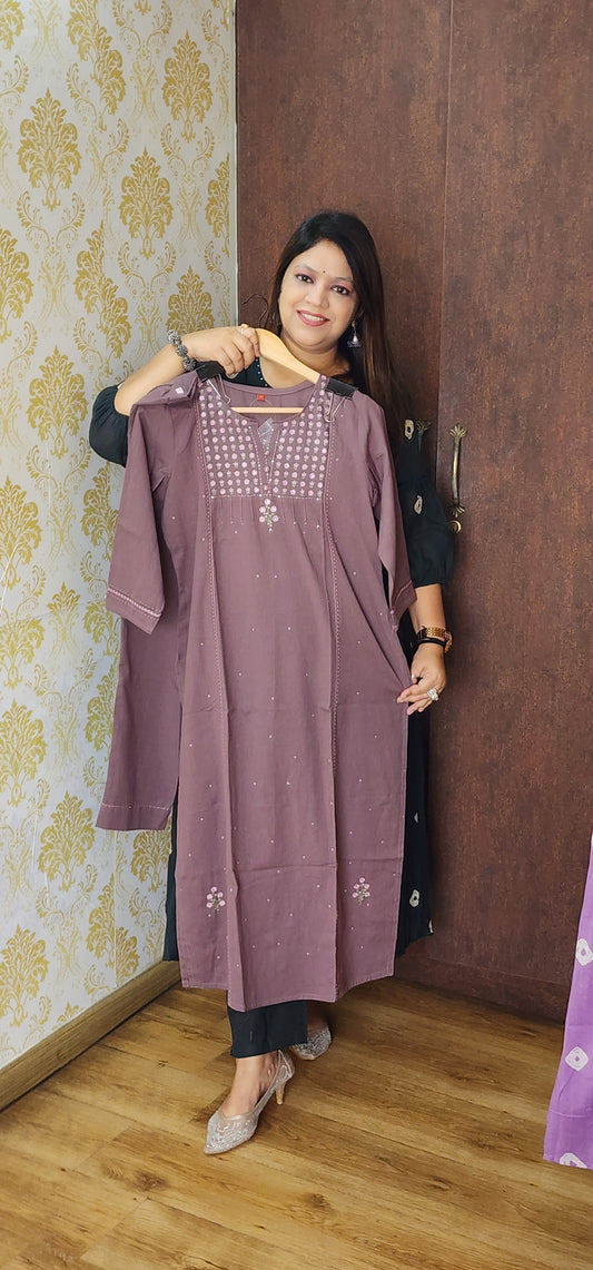 Handloom cotton with fully thread work kurta with pant (P421)