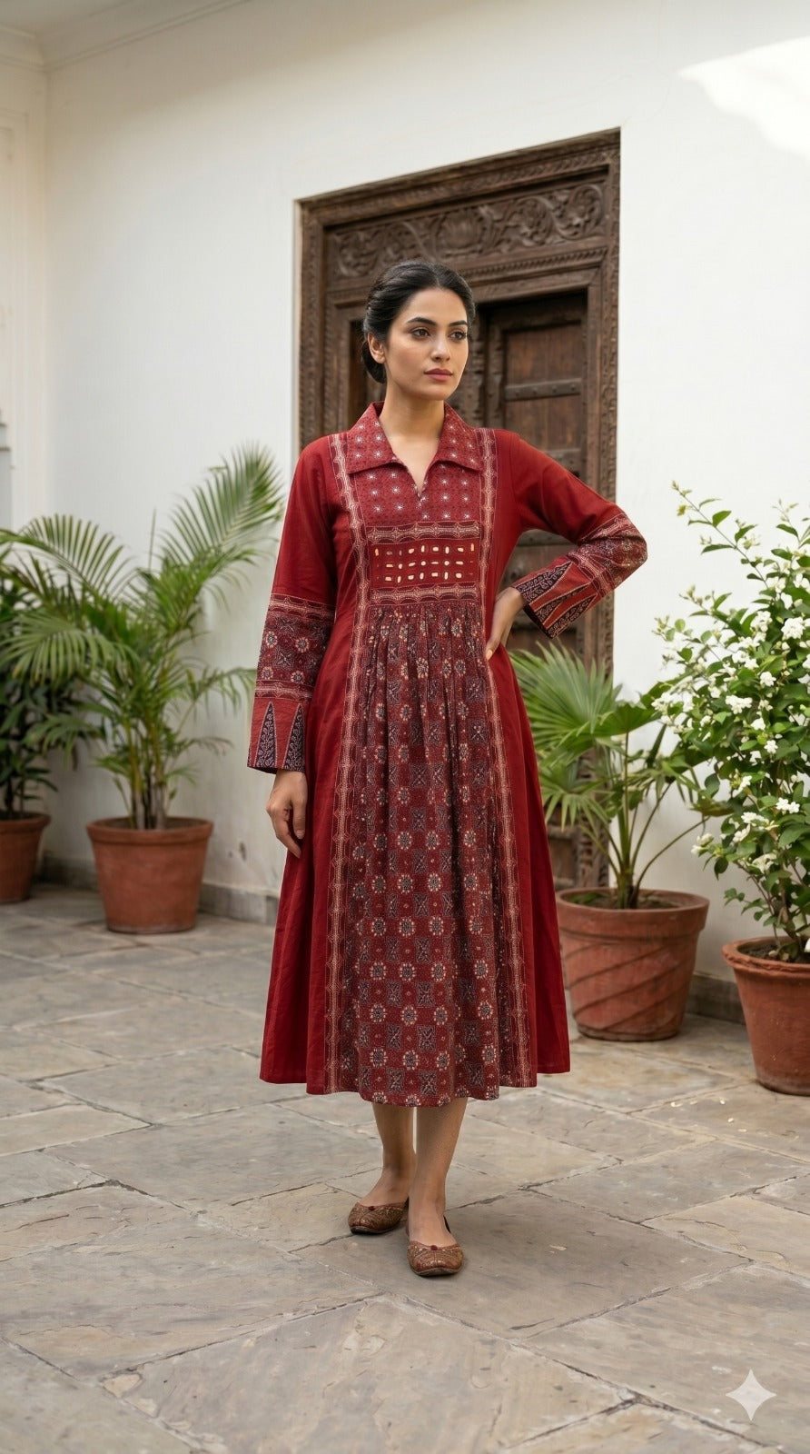 Handloom cotton A line with real mirror smart one piece dress (B705)