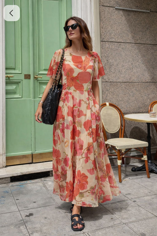 Pure chiffon one piece with mul lining dress (A1782)