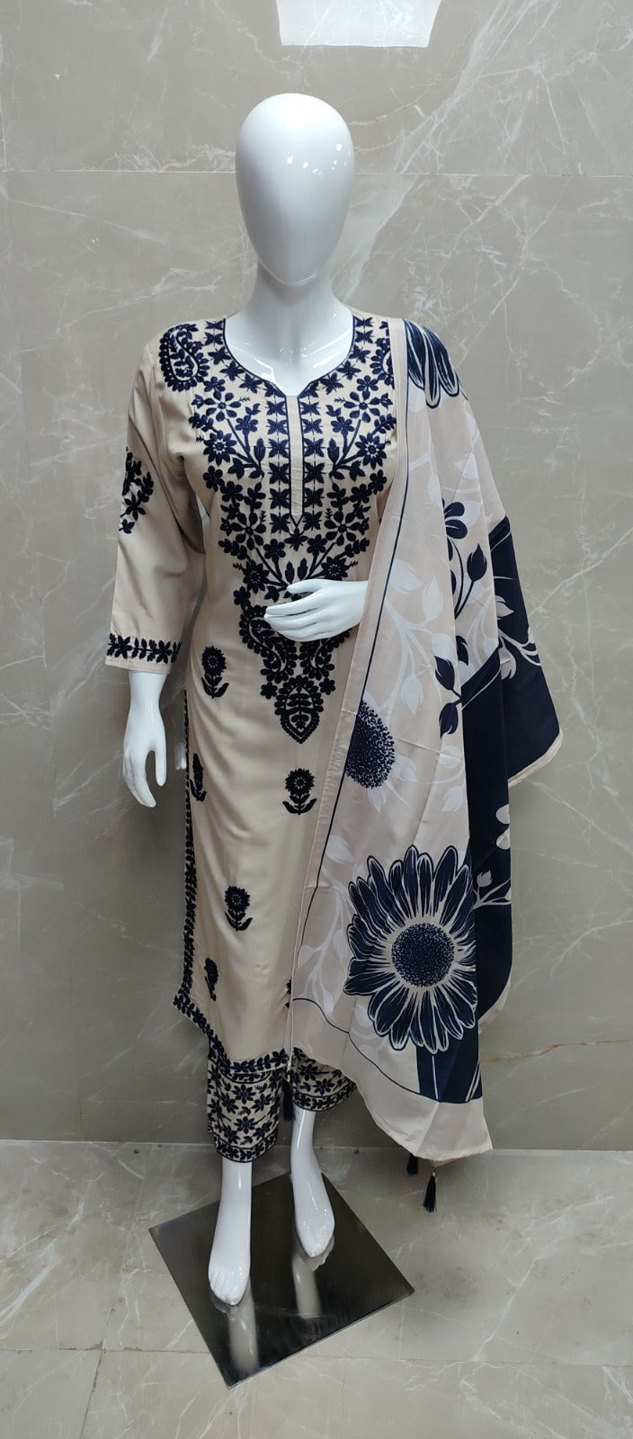 Cotton modal full chikankari three piece set (B360)