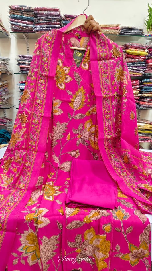 Pure muslin Angrakha pattern three piece set (A1120)