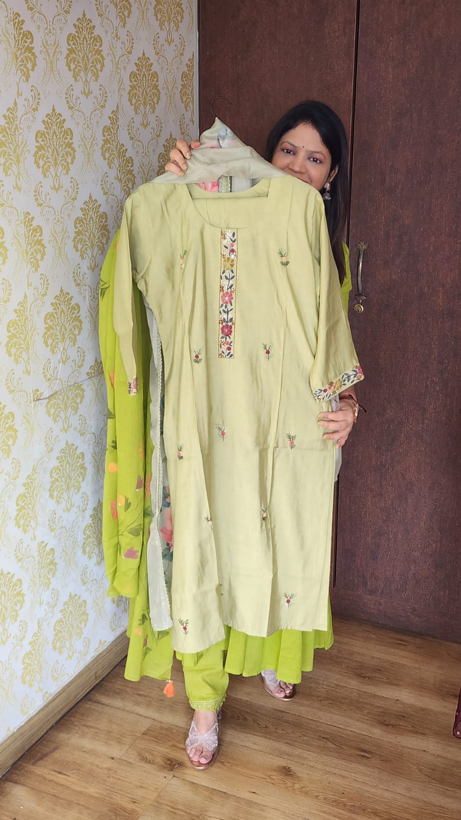 Light green pure mul silk three piece set (P1493)