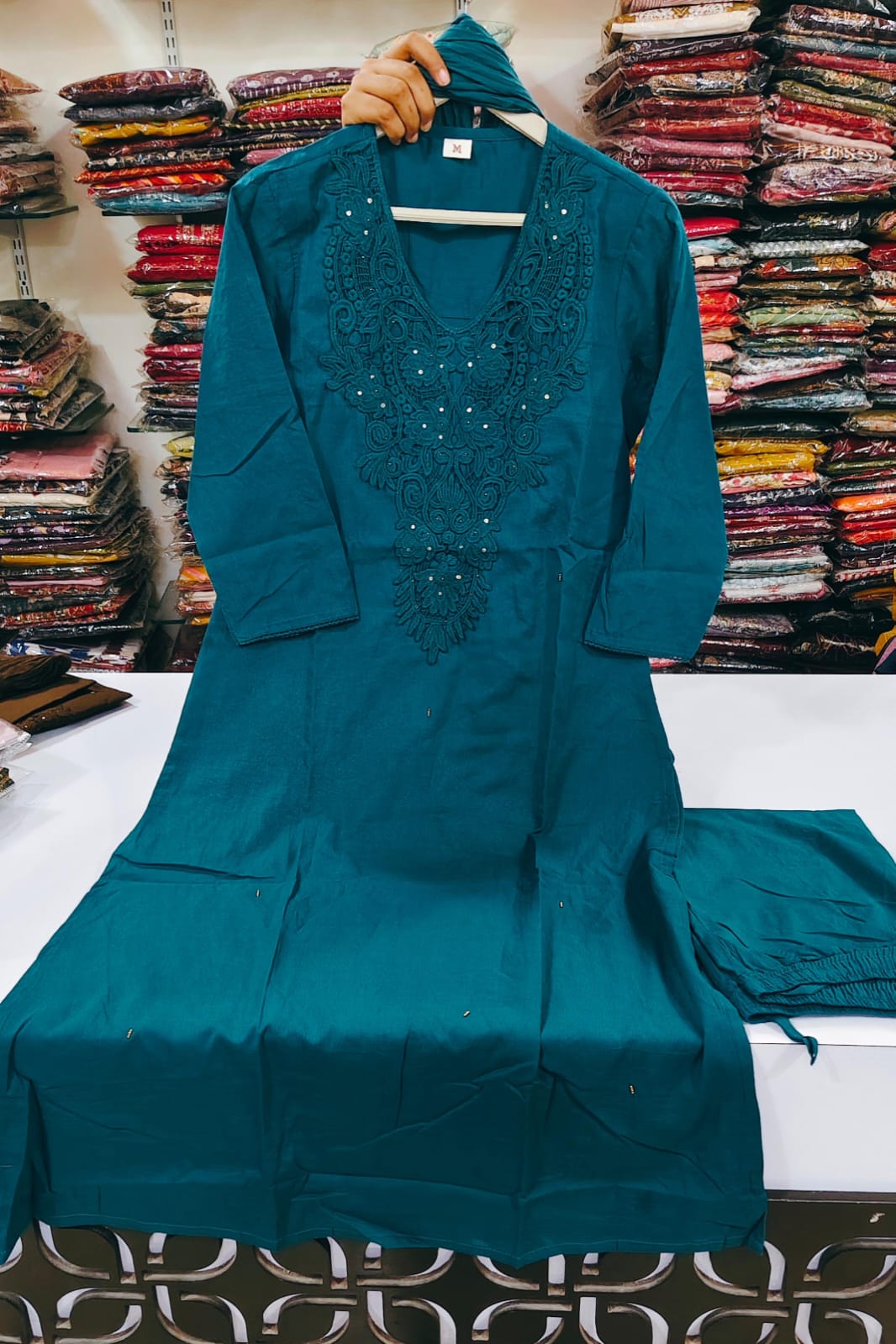 Silly cotton with designer neck line three piece set (C313)