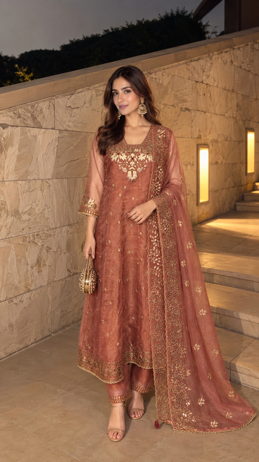 Pure tissue anarkali three piece set (C621)