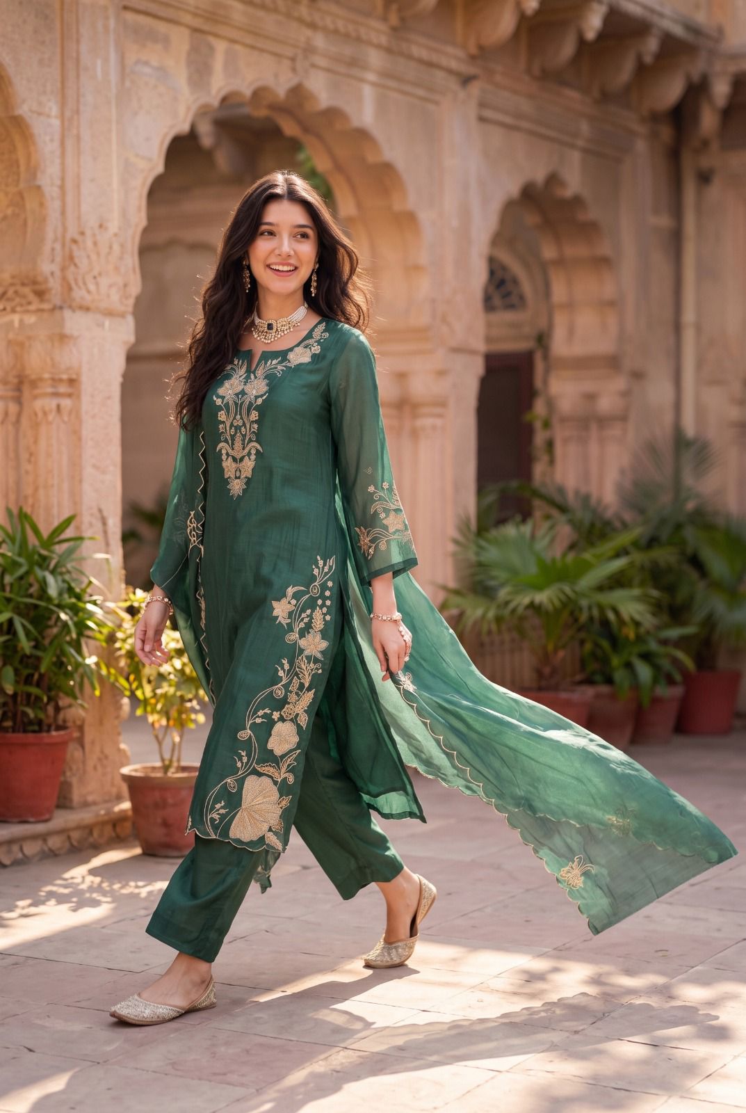 Pure banarasi mul chanderi with full thread work three piece set (S339)