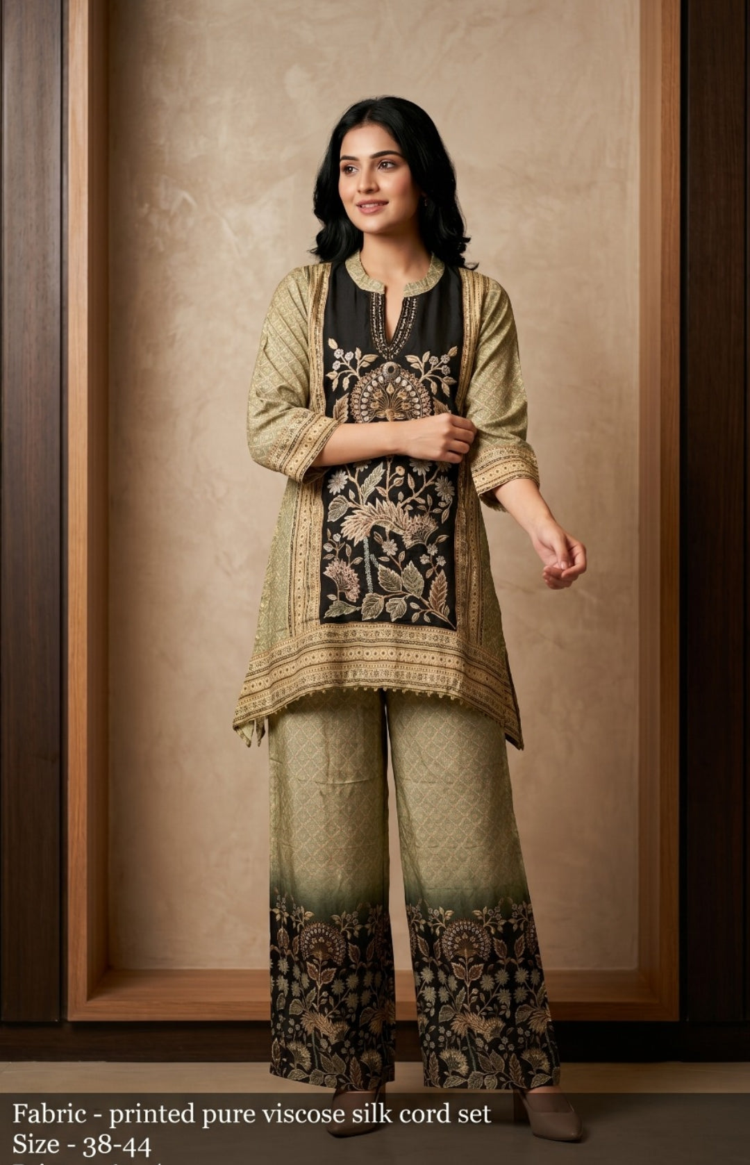 Viscose silk kalamkari print two piece cordset (B1022)