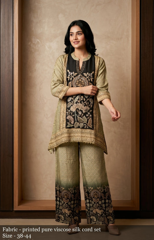 Viscose silk kalamkari print two piece cordset (B1022)