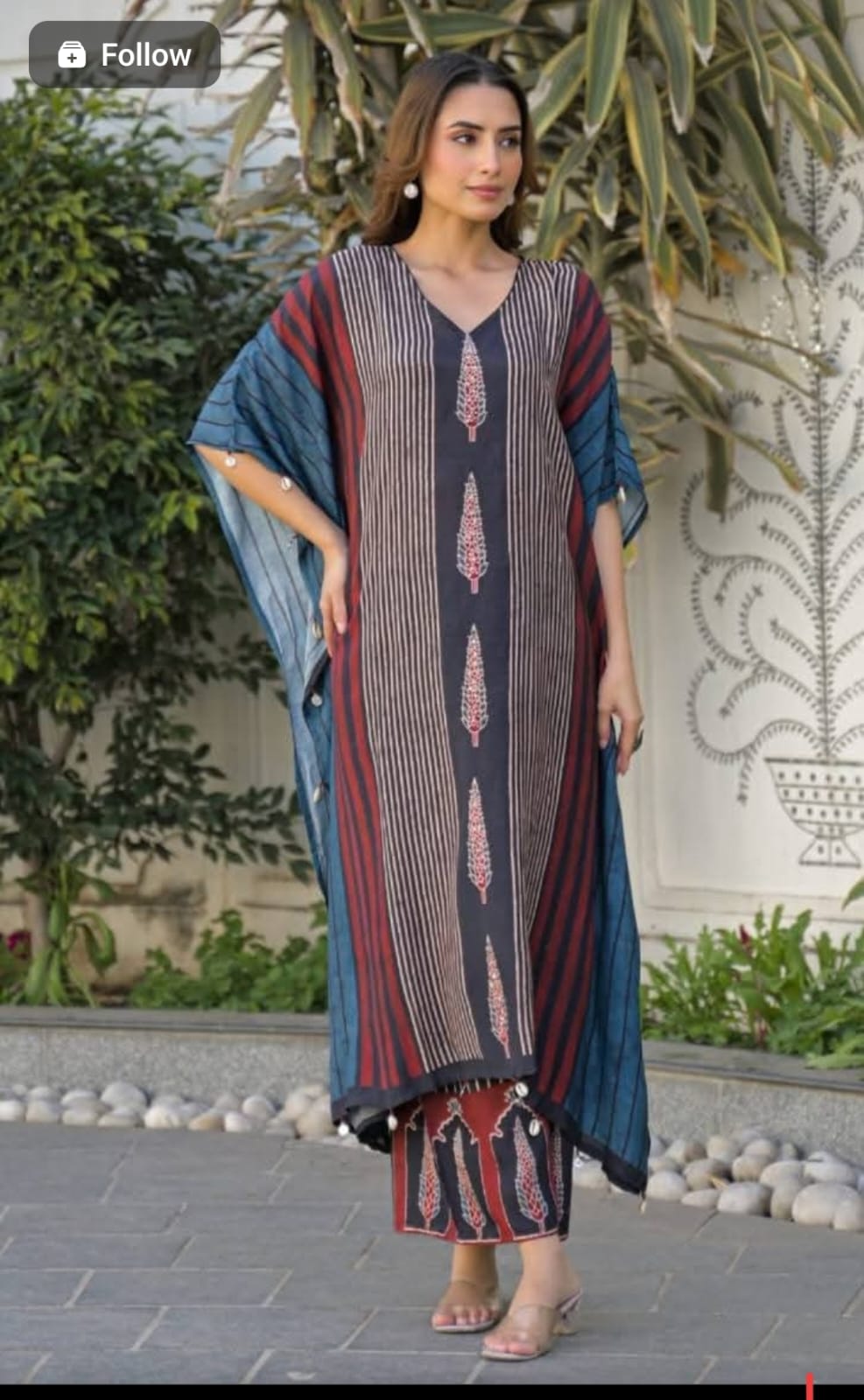 Pure muslin ajrak print smart kaftan set (B204)