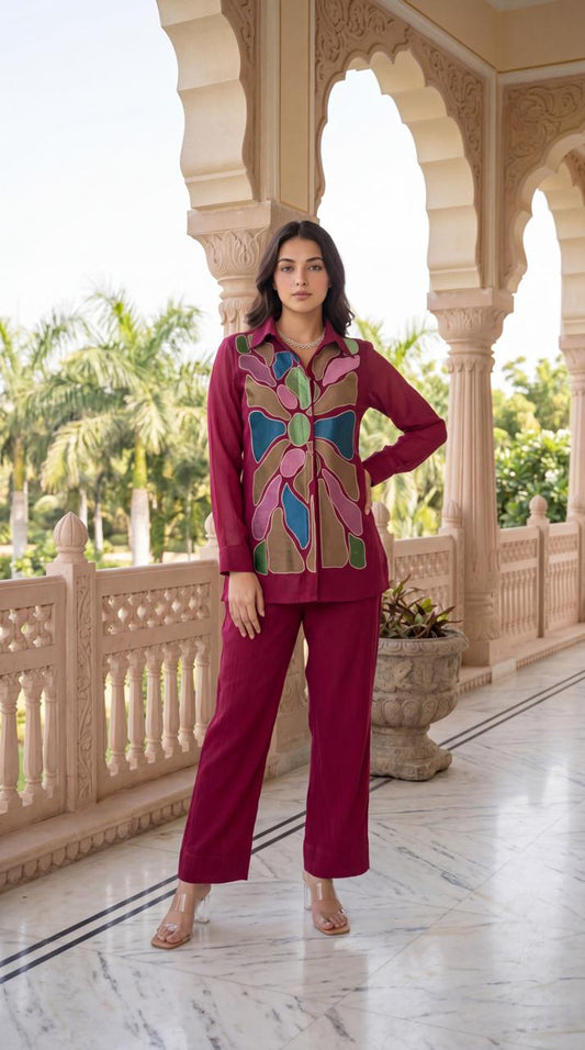 Pure cotton with thread work smart two piece cordset (B747)
