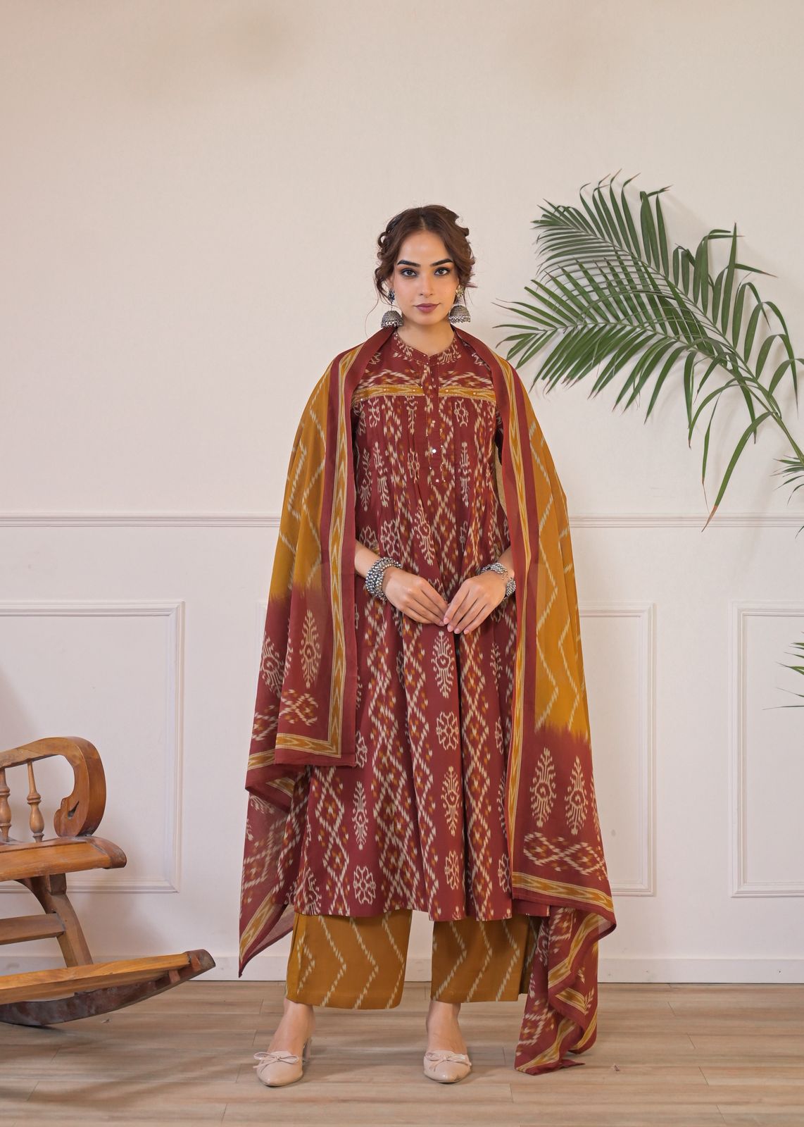 Pure cotton ikkat print three piece set (B757)