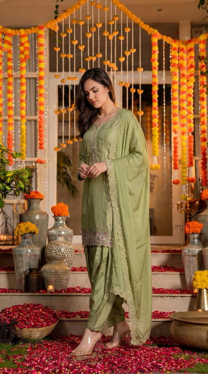 Pure tissue with farshi salwar three piece set (A1392)