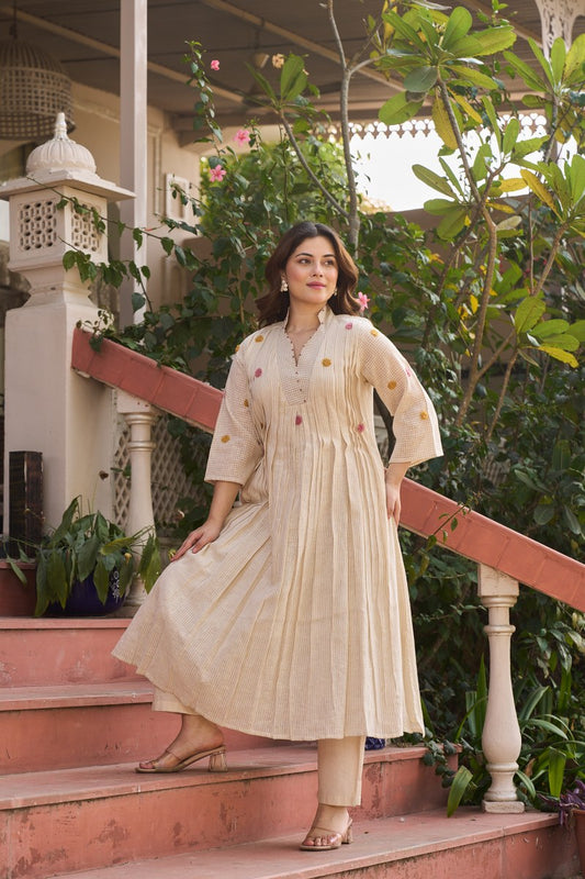 Soft jute linen with mul lining and full crochet flower smart two piece cordset (B422)