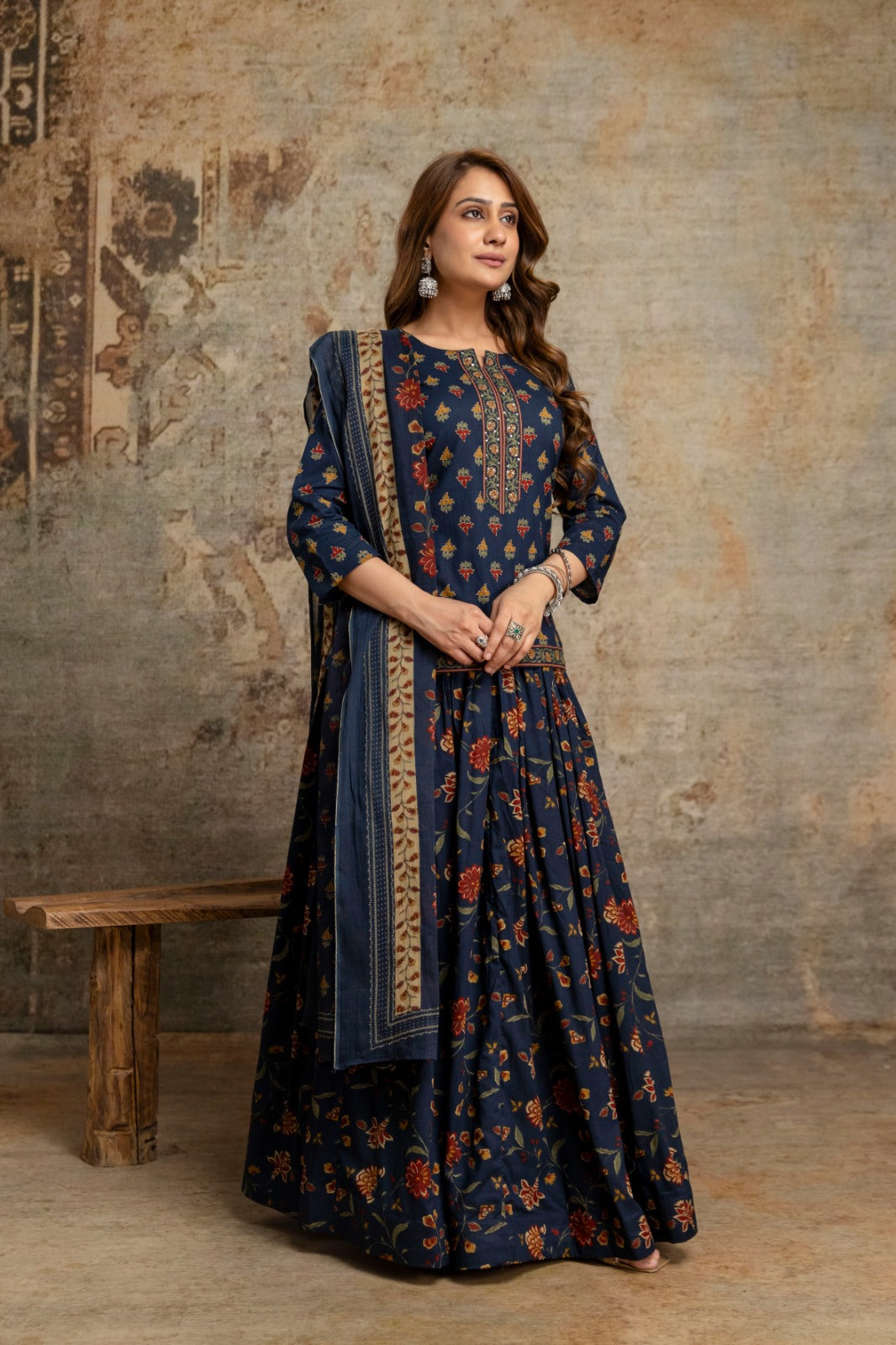 Pure cotton smart top with flared skirt with dupatta (S205)