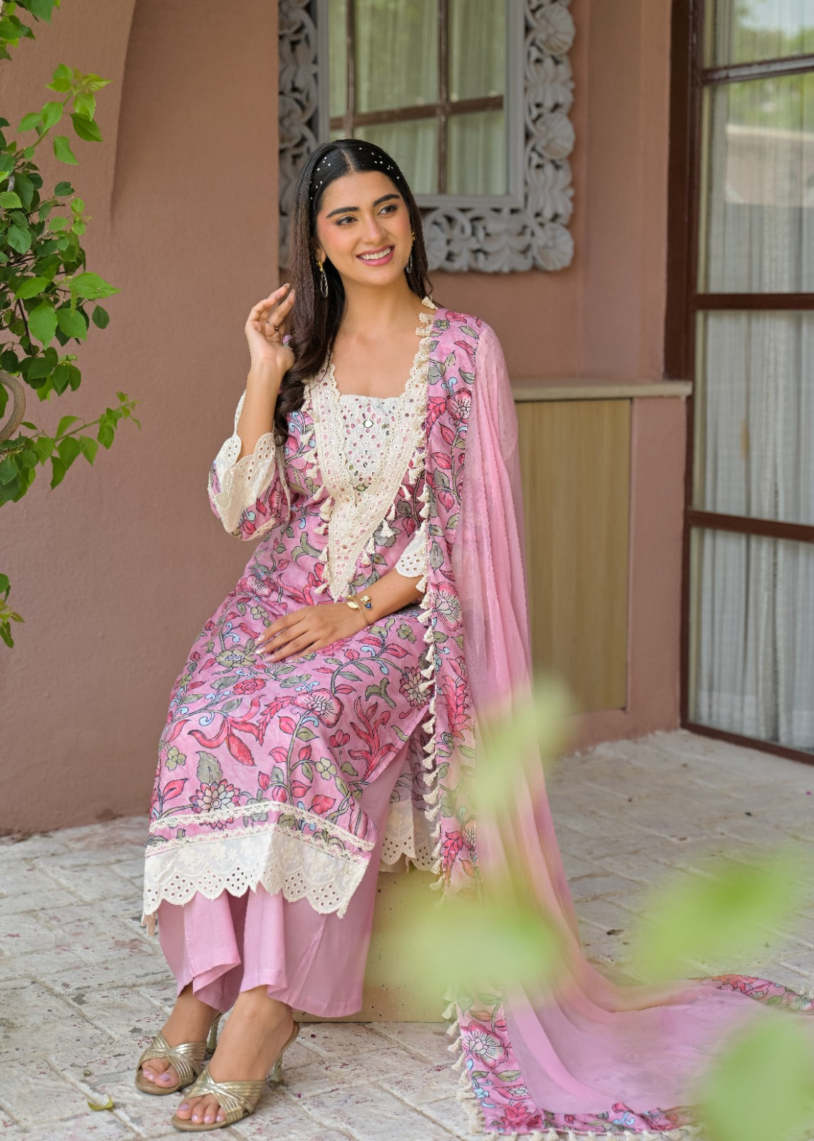 Pure muslin kalamkari three piece set (C232)