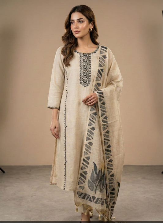 Pure jamdani three piece set (A1746)