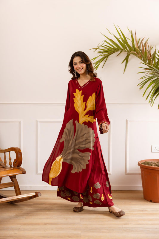 Mahroon cotton modal smart two piece cordset (B278)