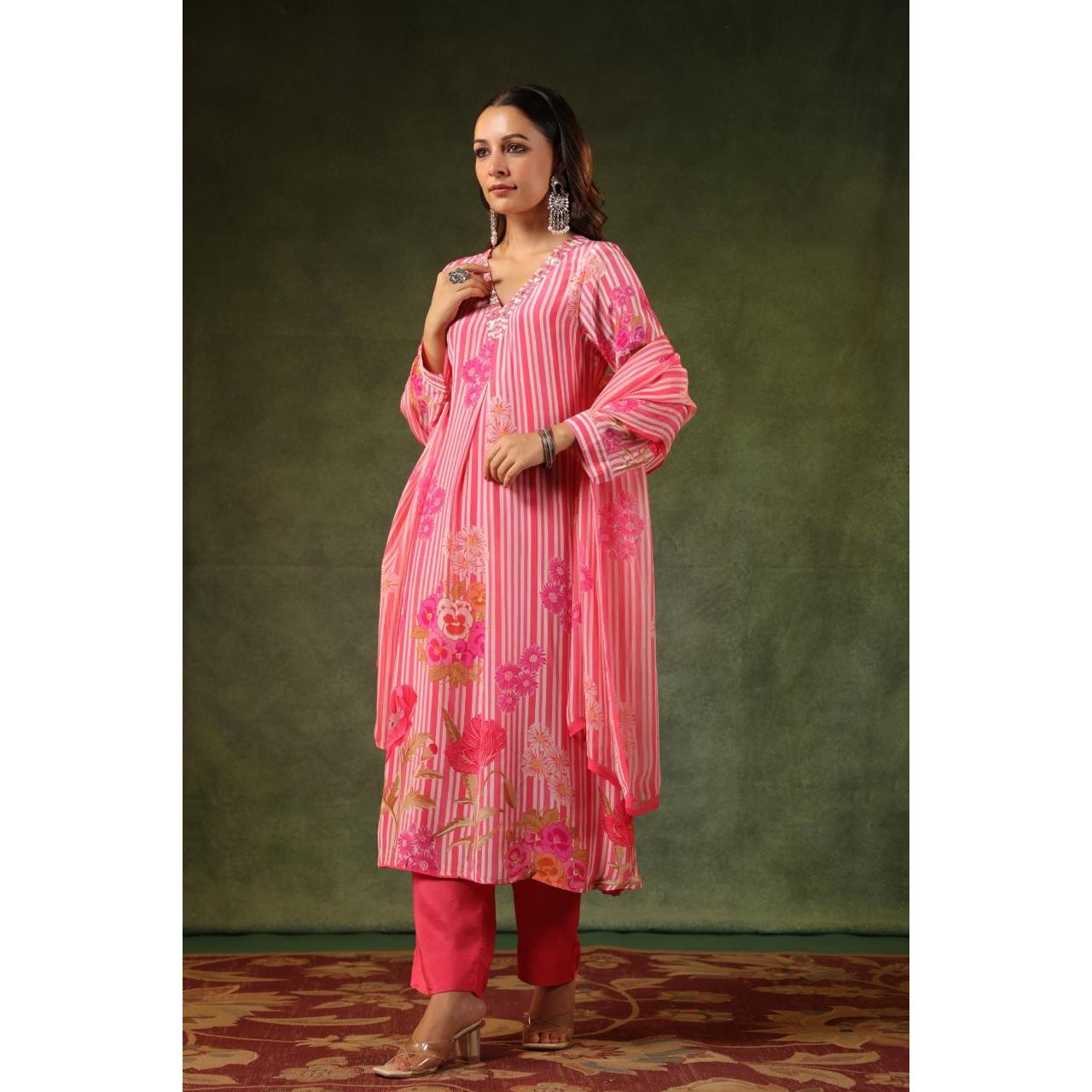 Pink pure muslin three piece set (p661)