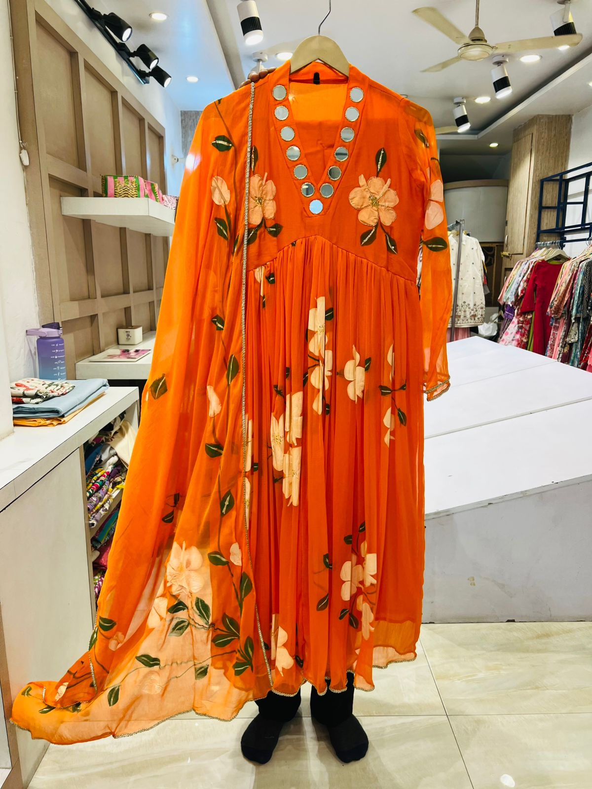 Pure chiffon with lining full brush paint designer three piece set (B236)