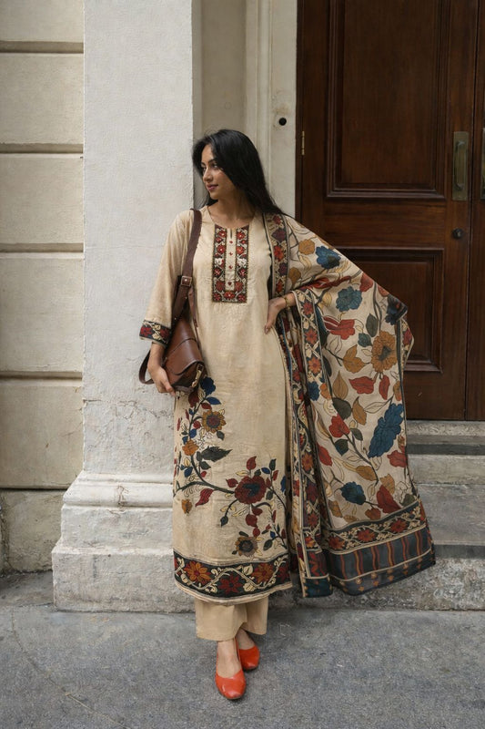 Pure cotton kalamkari placement print three piece set (A1754)( dispatch on 2nd Feb)