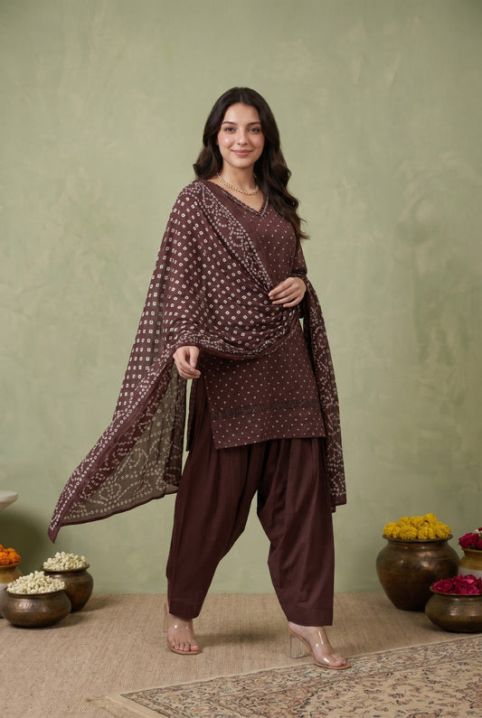 Pure cotton bandani print with farshi salwar smart three piece set (S171)