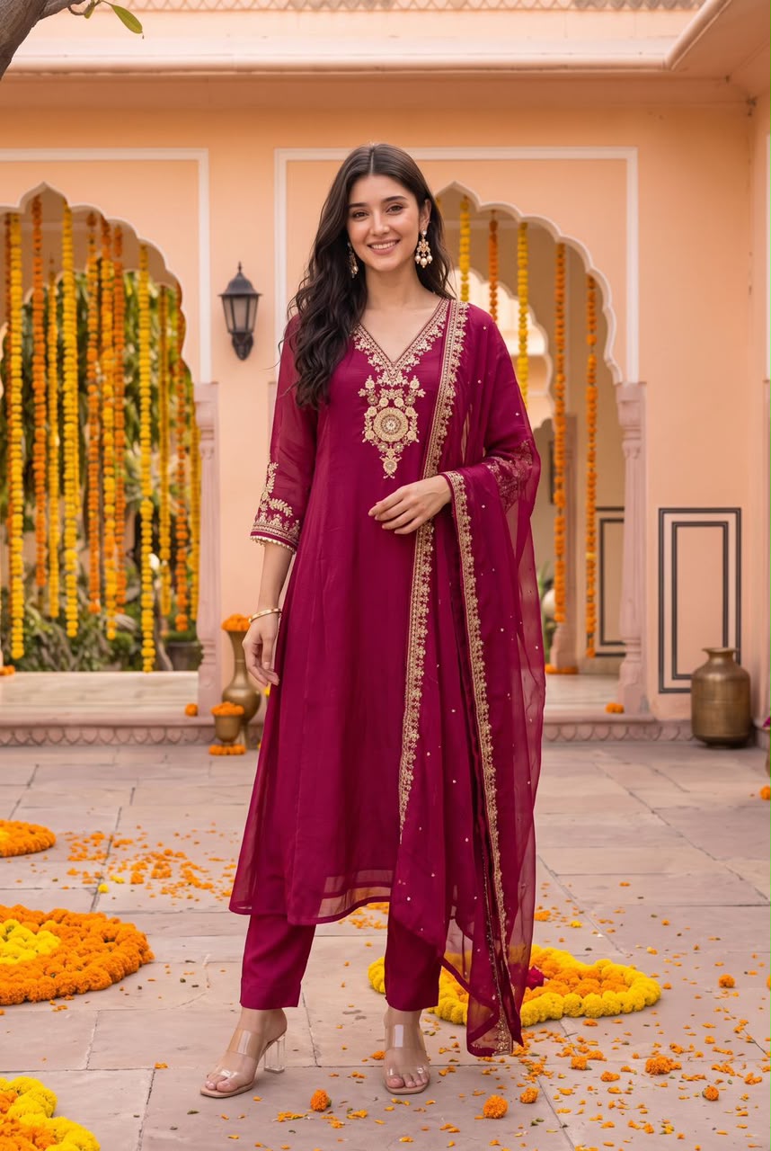 Pure chinnon with lining A line pattern three piece set (C797)