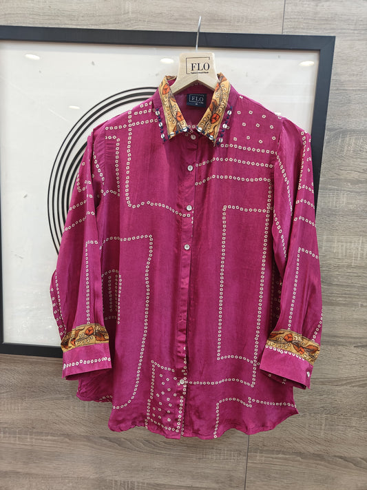 Pure crape digital print smart shirt (B826)