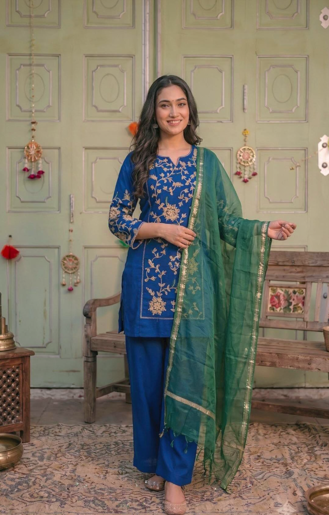 Mul chanderi with lining three piece set (C774)