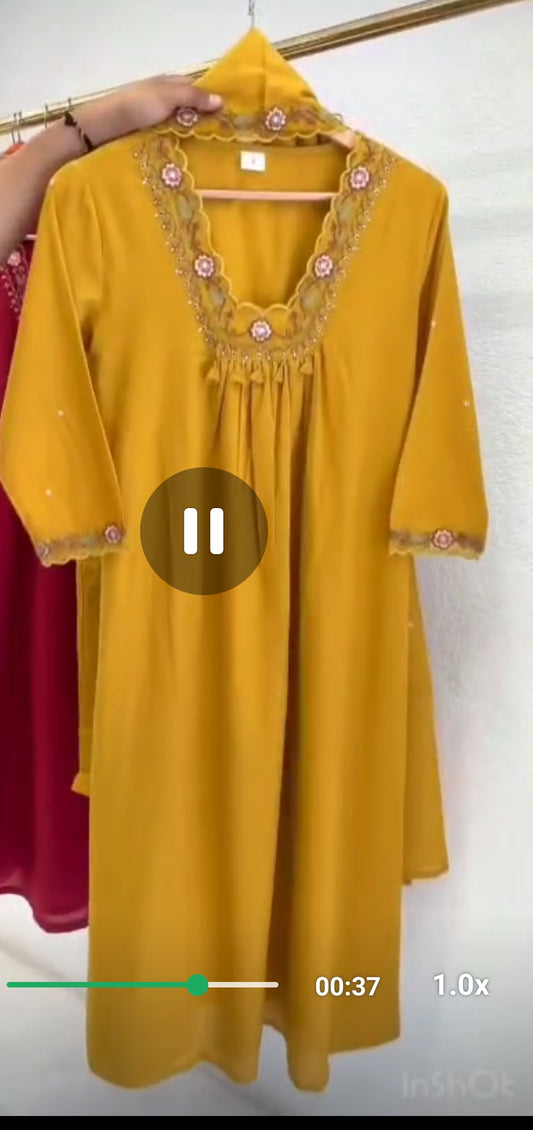 Turmic yellow silli cotton with lining designer three piece set  (P2320)