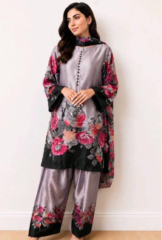 Satin crape smart farshi three piece set (S216)